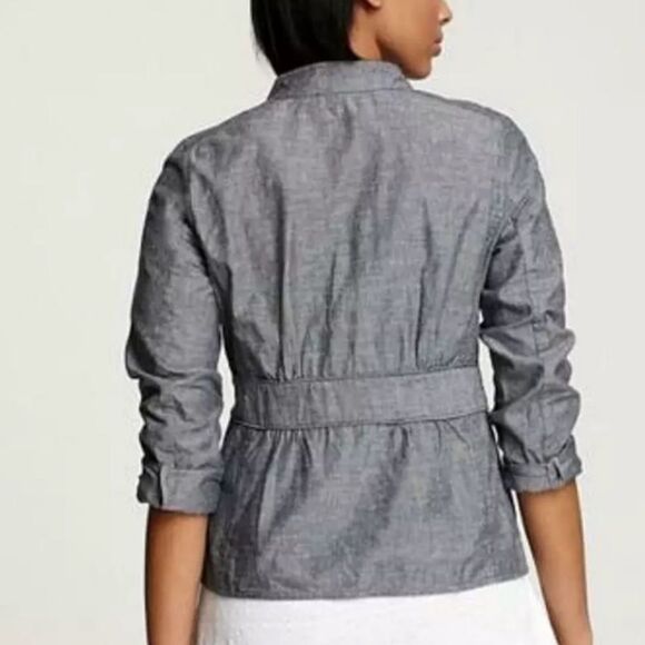 EUC Eileen Fisher gray blue stand collar chambray jacket large - Picture 2 of 9